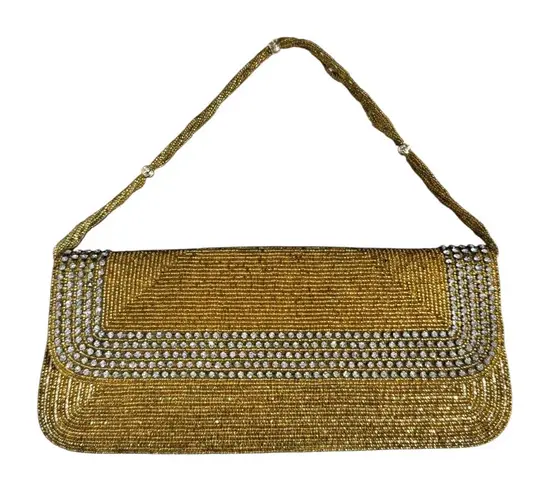 Vintage Bechamel Gold Seed Beads Embroidered Bridal Handbag Clutch Evening Party