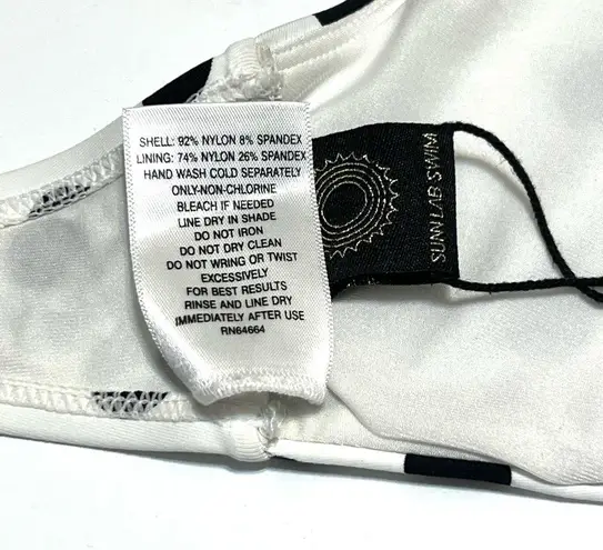 Sunn Lab Swim Knot Front Halter Bikini Top White Black Polka Dots NWOT XS