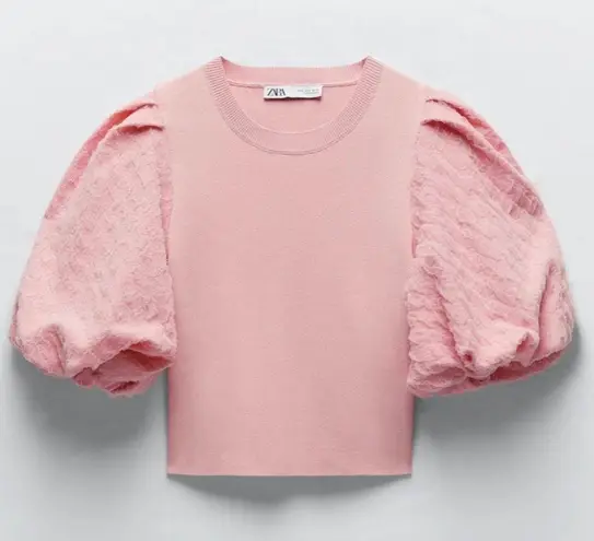 ZARA Pink Puff Sleeve Sweater Top