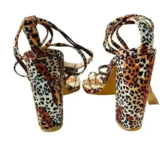 Miss Lola Adelle-2 Women’s Sz 7 Cheers Pattern Ankle Ties Heel Sandals