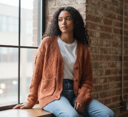Sincerely Jules Rust Orange Cable Knit Cardigan Sweater Women's Size Small NWOT