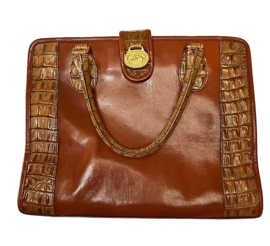 Brahmin Vintage  Brulee Tuscan Satchel - Cognac Leather Croc-Embossed Handbag