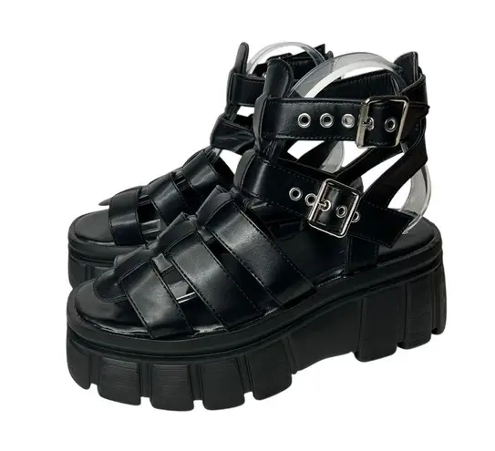 New Faux Leather Ankle Strap black buckle Chunky Platform fisherman sandals Size 7