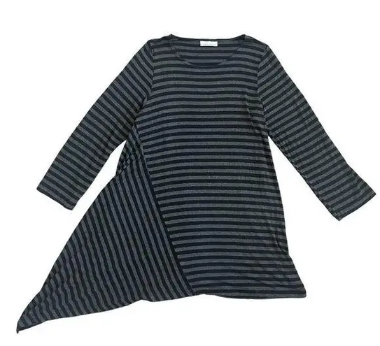 Bryn Walker  Black Grey Stripe Asymmetrical Tunic Top Jersey Knit Size Small