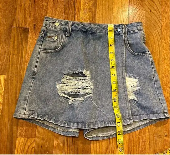 SheIn Y2K Grunge Blue Distressed Jean Denim Shorts Mini Skort Women’s Size XS