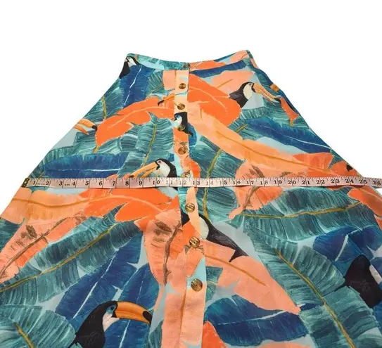 Farm Rio NWT Plantage Rio Toucan Forrest Midi Skirt Button Tropical Button XS