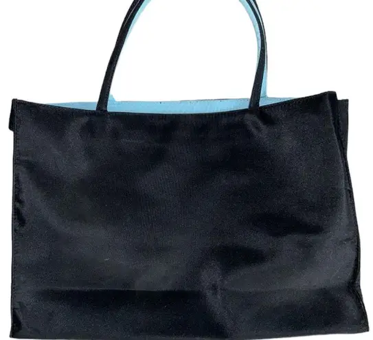 Liz Claiborne  Black & Teal Blue Tote Bag Canvas Material Water Resistant Zipper!