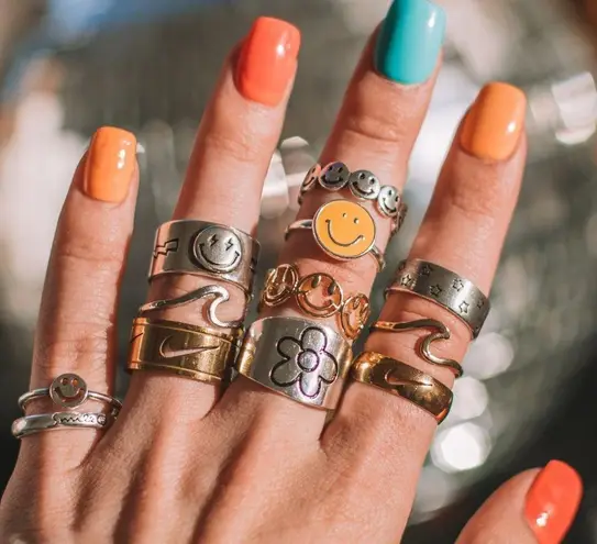 Lightning Bolt Smiley Face Silver & Gold Ring