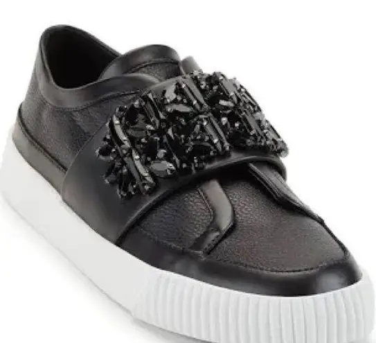 Karl Lagerfeld women black leather platform Jules sneakers Size 8