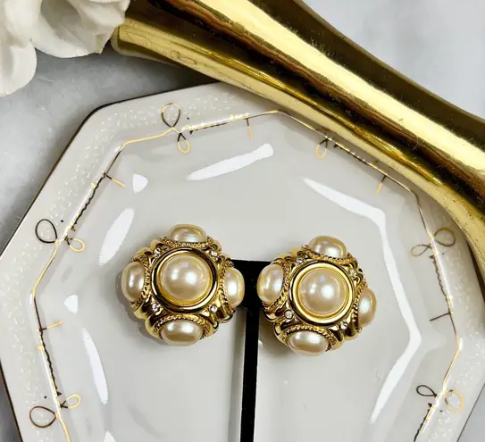 Givenchy Couture Large Pearl & Crystal Clip-On Earrings