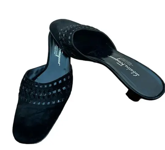 Salvatore Ferragamo Mules Suede Slide Kitten Heel Sz 6.5 AAA
