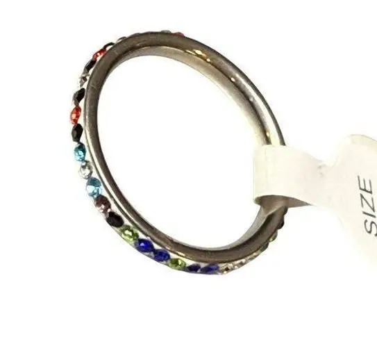 Fashion Ring Multicolor Rhinestone Infinity Band Size 9.25 Stainless Steel 19mm