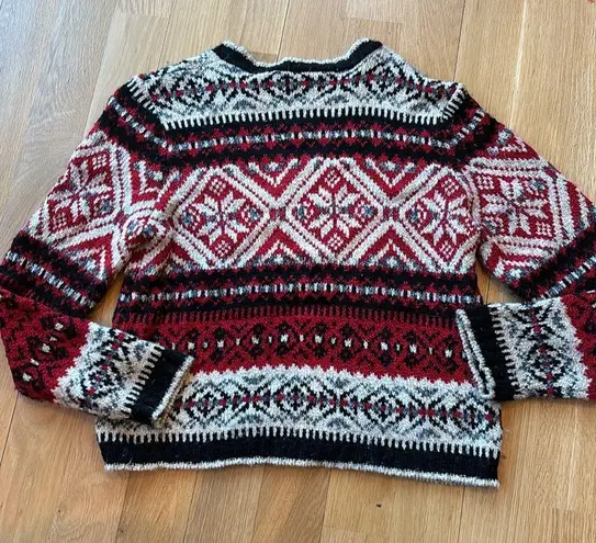 Vtg Basic Editions Sweater Fair Isle Ski Pullover Size Medium Red