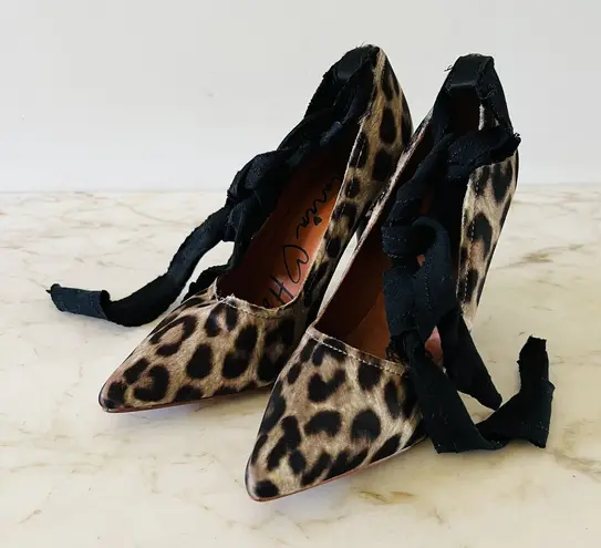 2010 LANVIN x H&M Leopard Print Ribbon Rhinestone Heeled Pumps - Image 1