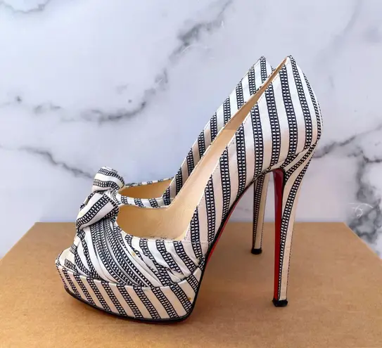 Christian Louboutin silk satin Greissimo striped pumps size IT 35 US 5