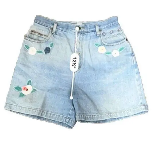 Vintage Embroidered Denim Shorts 90s AJ Brandon Size 13/14‎ Retro Hippie Y2K Blue