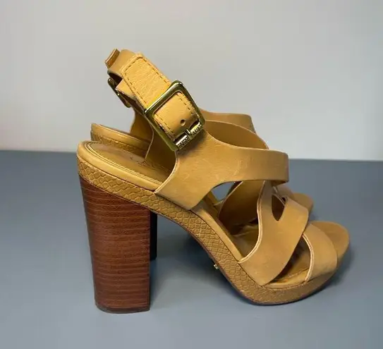 Ralph Lauren Lauren  womens strappy heels tan leather size 8