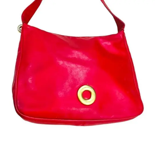 CELINE  Red Lambskin Leather Convertible Crossbody Purse Bag