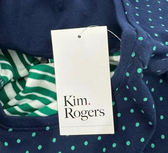kim rogers Green Stripe Green Dot Pink Florals Stretch 3/4 Sleeve Top Size 2X