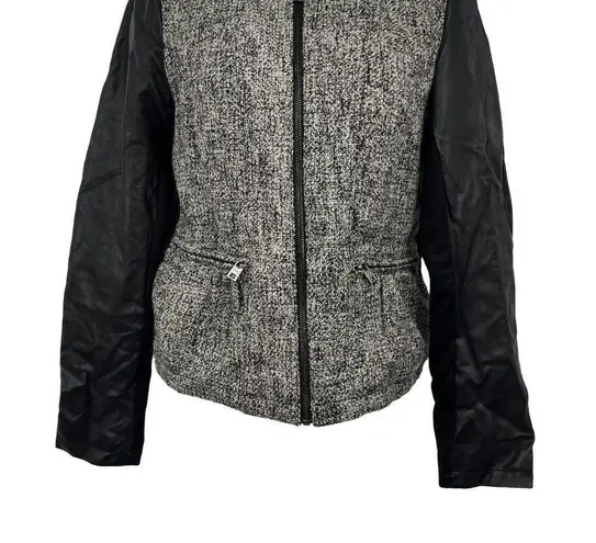 Marc New York Andrew Marc Wool Blend Tweed Vegan Leather Moto Jacket Coat