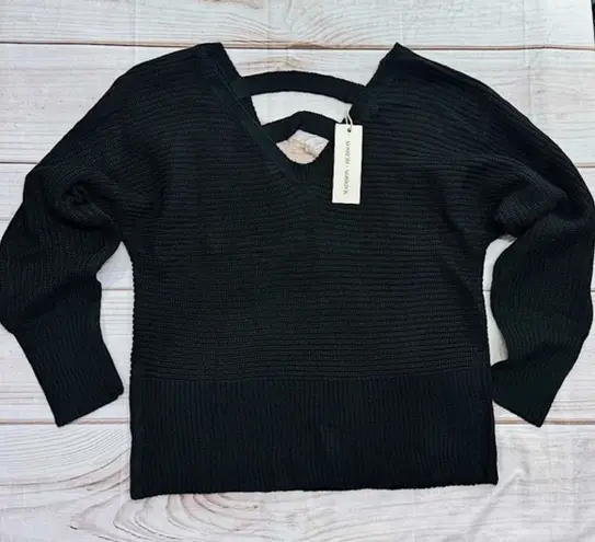Black V Neck Strappy Back Sweater by Madison + Hudson Size Large NEW