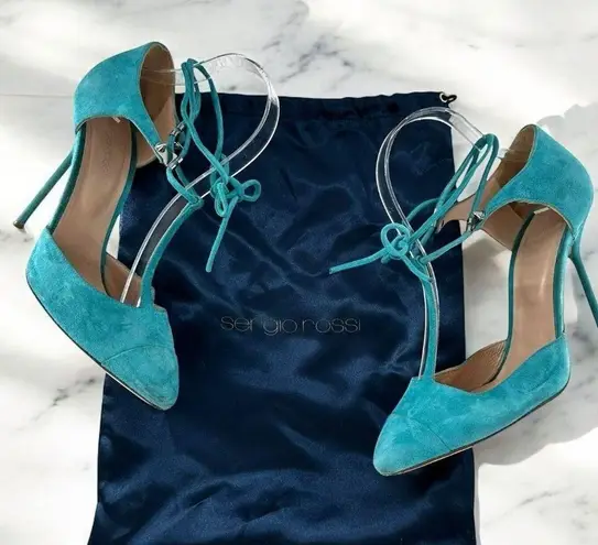 Sergio Rossi Teal Blue Suede Ankle Tie T