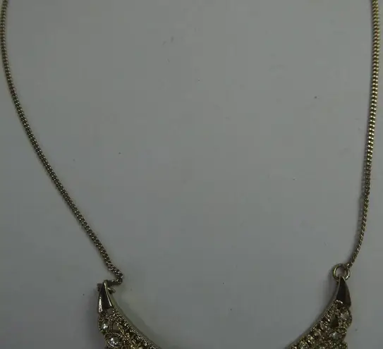 Gold Tone Wings Bib Statement Necklace Rhinestones Sparkly Chain Angel Heaven Gold