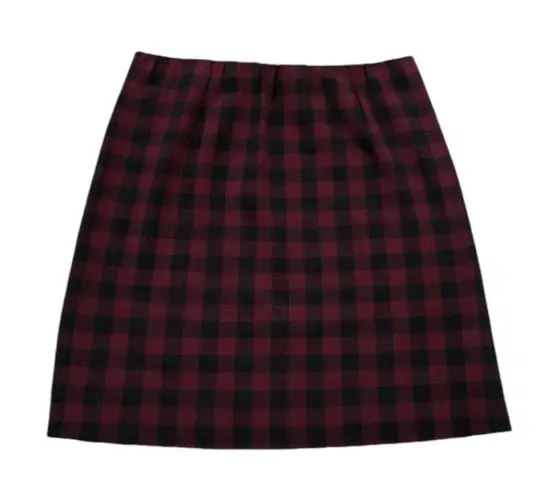 J.Jill  Maroon Black Plaid Print Size Large Pull On Lined Pencil Skirt Pockets