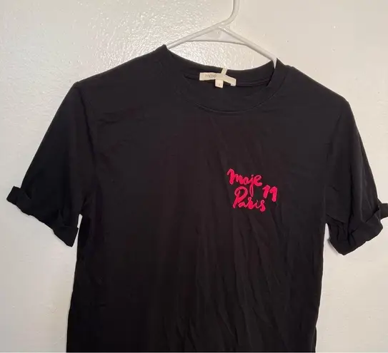 Maje T-Shirt Black Pink Embroidered Paris Here & Away