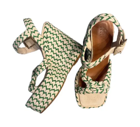 ASOS  Braided Sandals Square Toe Block Heel Espadrille Style Green Cream size 7 thumbnail 1