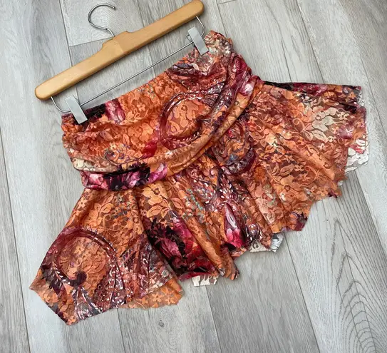 EGO Lace Low-Rise Skirt ruffle hem abstract mini womes Orange (size 8) y2k festival