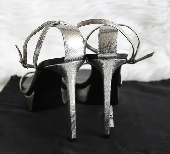 Saint Laurent  Jane Metallic Silver Leather Strappy Stiletto Platform Pumps