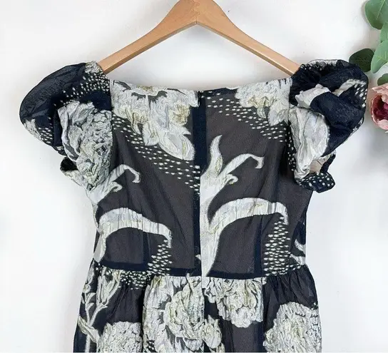 Elliatt NWT Picard Floral Jacquard Mini Dress in Black Silver/Gold Size Small