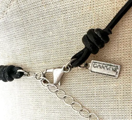Canvas silver tone beaded necklace on black cord