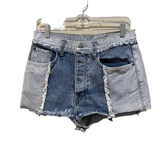 LF  Carmar Titania Spliced Frayed Denim Shorts High Waisted Blue Size 28