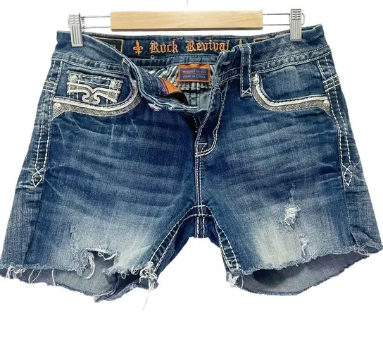 Rock Revival  Luz Easy Fit Shorts Y2K Cut Off Jean Shorts Dark Wash Size 30 | 10