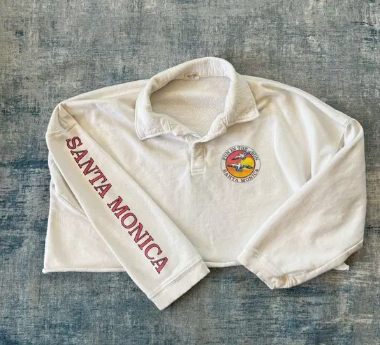 John Galt  White Santa Monica Fun In The Sun Cropped Sweatshirt One Size 