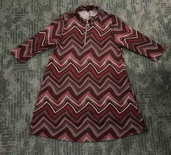 Ava & Grace Red and Black Geometric Zig Zag Quarter Sleeved Midi Dress NEW