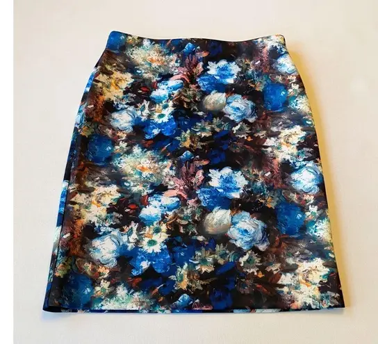 Melanie Lyne Scuba Floral Pencil Skirt Blue Size 12