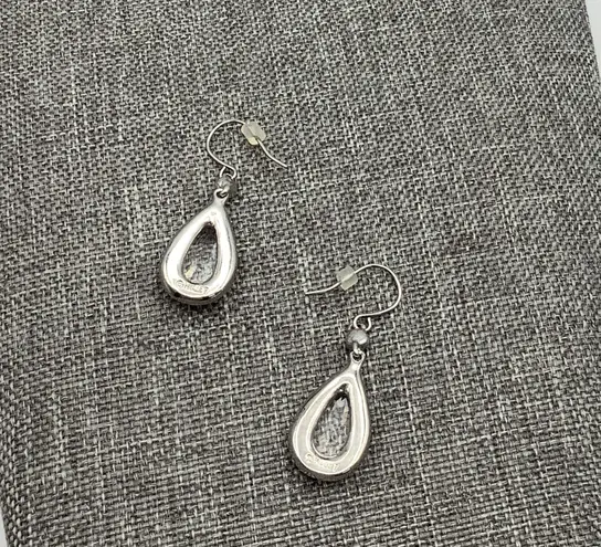 Monet Tear Drop Crystal Silver Plated Earrings 1.65” Length
