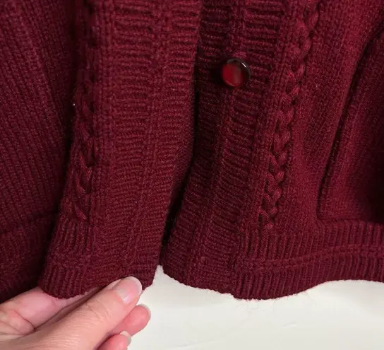 VTG Cardigan Sweater Maroon floral tonal embroidery Pearl bead details Grannycor Size undefined