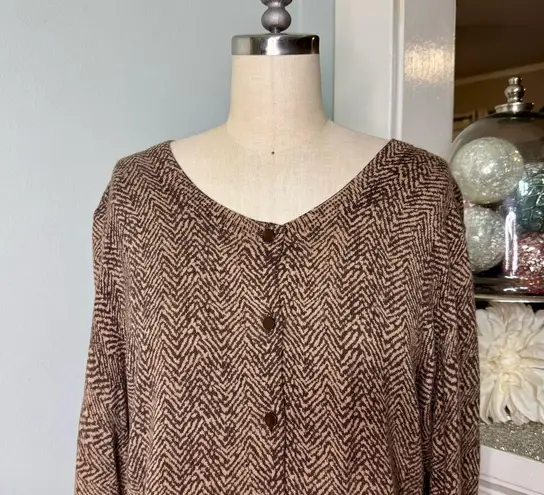 Talbots Herringbone Angora Cardigan Sweater Brown Tan Size XL