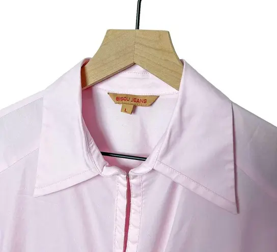 vintage y2k pink office work fitted ruched hook eye long sleeve shirt blouse top Size L