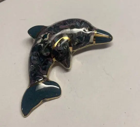 Hand Made Hand Crafted Ceramic Brooch Pin Dolphin Hand Painted