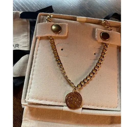Mayamar Coin Curb Chain Necklace 24K Gold Plated NWT