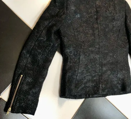 By Malene Birger Tweed Blazer Black Jacket Chic Metallic Gold Flecks Zip Front 8