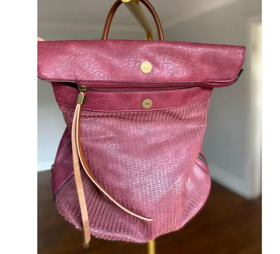 None Mauve Leather Backpack Boho Zip Travel Office Streetwear Festival Indie Weekend