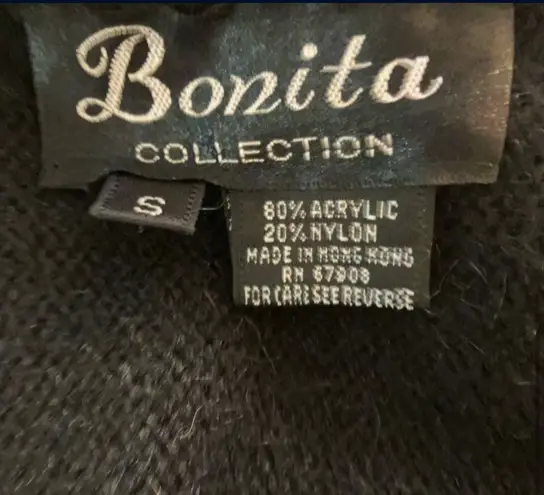 BONITA VINTAGE BLACK SILVER RHINESTONE LONG SLEEVE EMBELLI SHED KNIT SWEATER