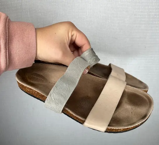 Loeffler Randall Women's Size 9 Beige Tan Leather Fur Slides Sandals Cork Sole