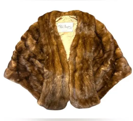 Vintage Genuine 100% Mink Paul Magder Fur Fully Lined Floral Stole Jacket Sz S/M Brown Size M